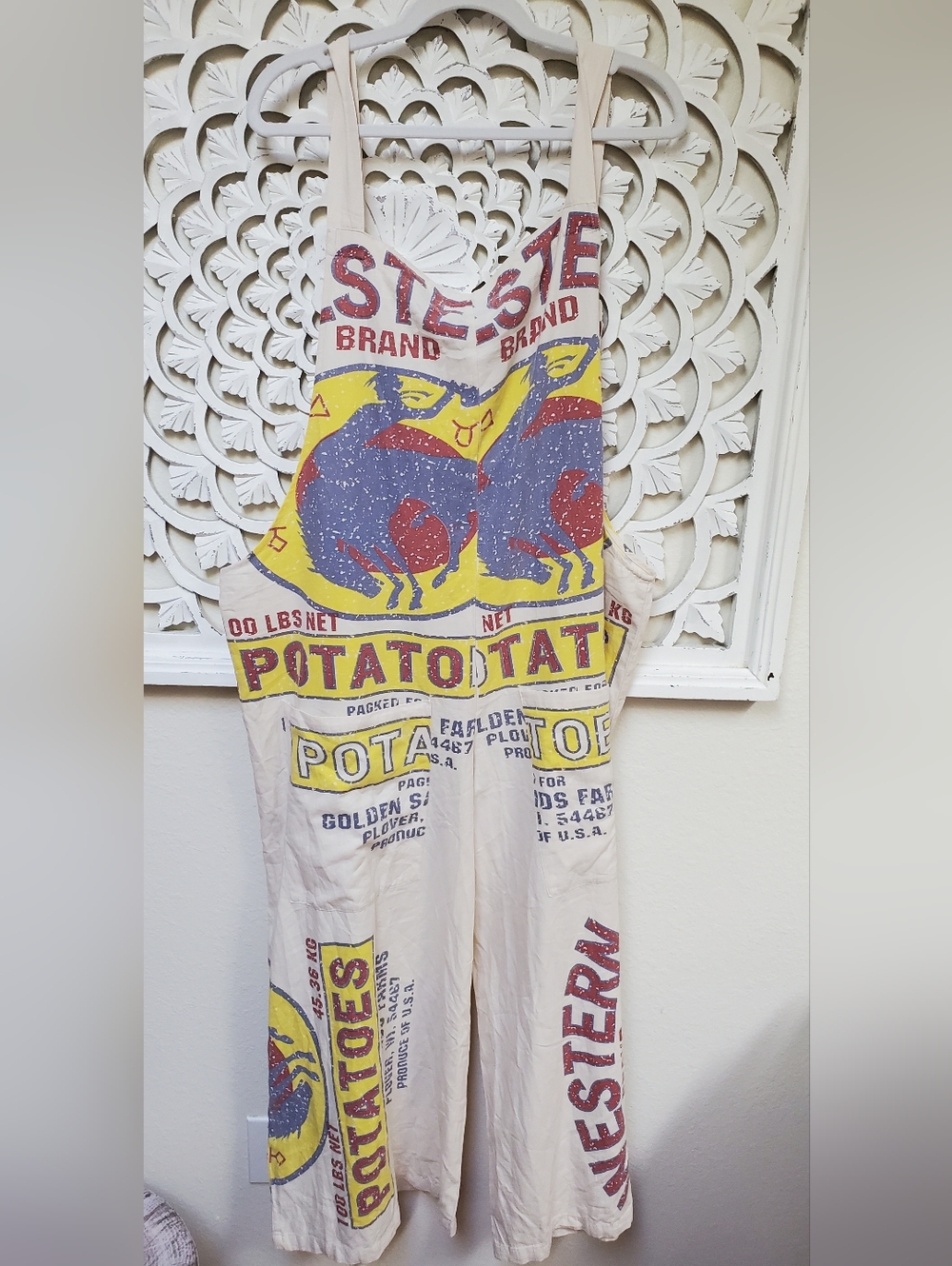 Jaded Gypsy Market Fresh Overalls Western Potato Floursack Overall Size L/XL NWT